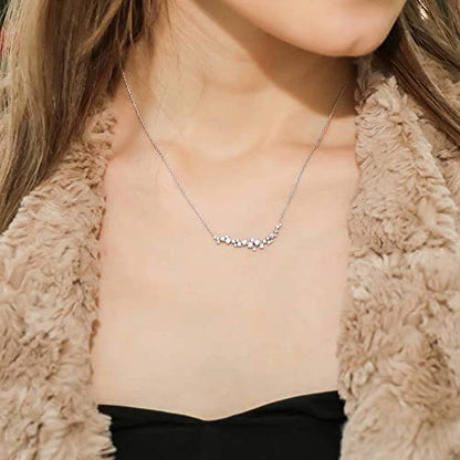 BERRICLE Sterling Silver CZ Cubic Zirconia Pendant Necklace for Women - Cluster, Graduated, Solitaire, Bar, Bubble, East-West Designs - style: Starburst Cascade
