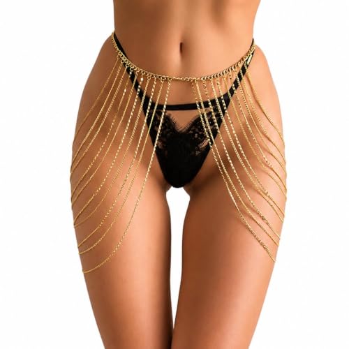 Brishow Rhinestone Body Chains Layered Crystal Waist Chain Beach Bikini Fashion Body Jewelry Accessories for Women and Girls - color: Gold