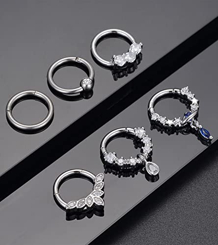 6-8Pcs 20G-18G-16G-14G Stainles Steel Clicker Ring Seamless Lip Nose Daith Cartilage Helix Tragus Hoop Ring - style: A2:10MM