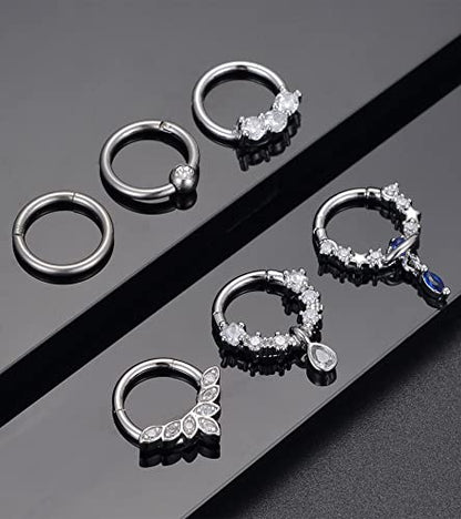 6-8Pcs 20G-18G-16G-14G Stainles Steel Clicker Ring Seamless Lip Nose Daith Cartilage Helix Tragus Hoop Ring - style: A2:10MM