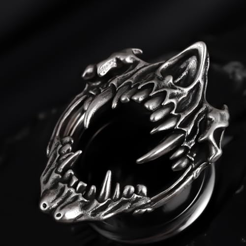 Stainless Steel Tunnels, Open Mouth Sharp Teeth design Earring Plugs, Screw Back Piercing Expander Stretchers. - size: 12mm
