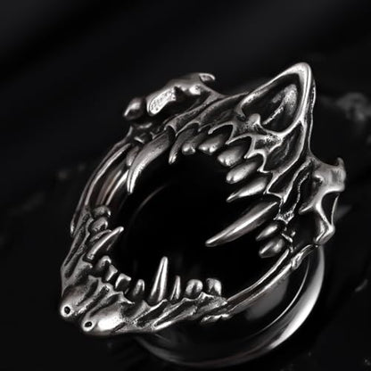 Stainless Steel Tunnels, Open Mouth Sharp Teeth design Earring Plugs, Screw Back Piercing Expander Stretchers. - size: 12mm