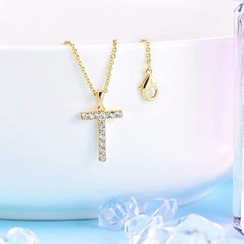 Tarsus Initial Cubic Zirconia Necklace for Women Teens | Jewelry Gifts for Women Adjustable Chain 18" + 2" - style: Gold-T-Diamond style