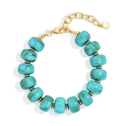 WOWORAMA Colorful Beaded Bracelets for Women Multicolor Acrylic Resin Beads Bracelet with Heart Charm Boho Statement Chunky Bracelet Summer Holiday Jewelry - color: Bead-Turquoise-Color