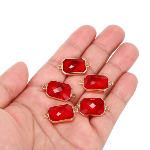 PATIKIL Birthstone Connector Link, Diamond Clear Charm Links, Glass Jewelry Findings Crystal Bead Link for Drop Dangle Pendants Necklace Bracelet Earring - color: Red