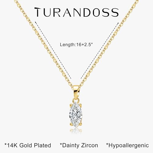 Turandoss Cubic Zirconia Necklace for Women, 14K Gold Plated Necklace | Gold Choker Necklace for Women, Trendy CZ Pearl Necklace, Simple Wedding Prom Jewelry, Bridesmaids Gifts - color: Marquise Cut Zircon