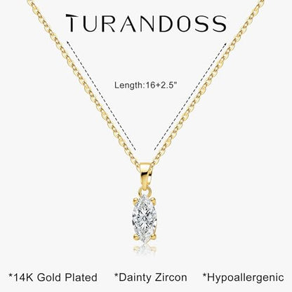 Turandoss Cubic Zirconia Necklace for Women, 14K Gold Plated Necklace | Gold Choker Necklace for Women, Trendy CZ Pearl Necklace, Simple Wedding Prom Jewelry, Bridesmaids Gifts - color: Marquise Cut Zircon