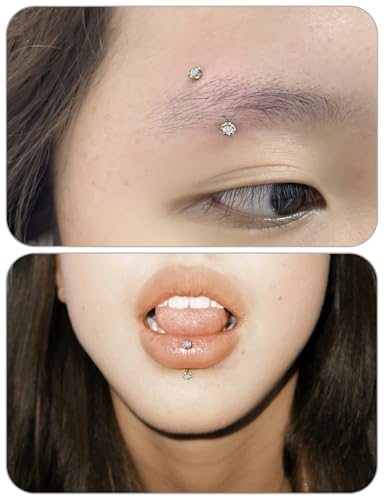 Oufksiyy 18G 16G Internal Thread Eyebrow & Rook Piercing Jewelry Surgical Steel Double Gem Eyebrow Piercings Rings Gold Silver Curved Barbell Eyebrow Ring Vertical Labret Lip Jewelry 6m 8mm 10mm - color: Gold: 18G curved barbell