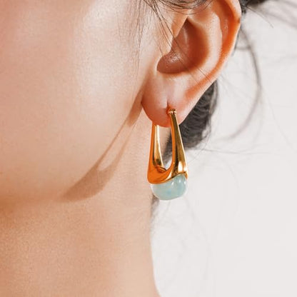Acrylic Gold Hoop Earrings Chunky Statement Dangle Drop Huggie Earring Colorful Resin Jewelry for Women - color: Teal
