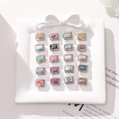 papasgix 11Pcs Italian Charms Set, 10mm*9mm Silvery Italian Charm | Italian Charms Bracelet Link Black Patterns Stainless Steel DIY Jewelry Gifts - style: 22pcs-Waves