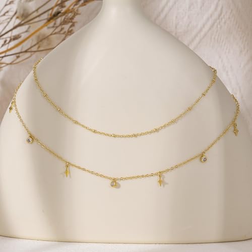 Layered Necklaces For Women,Dainty Gold Plated Necklace Stack Prom Layering Necklaces For Women Trendy Chain Cross Choker Necklace Set Fashion Accessories - color: star+satellite