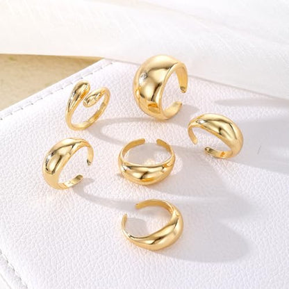 Chunky Rings for Women Non Tarnish 14k Stackable Dome Statement Rings Sets Vintage Dainty Knuckle Open Midi Finger Rings Jewelry Pack Gifts - style: 6PCS