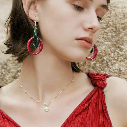Bohemian Simplicity Acrylic Geometry Oval Circle Dangle Drop Earrings Lightweight Resin Chain Hook Earrings For Women - color: Red