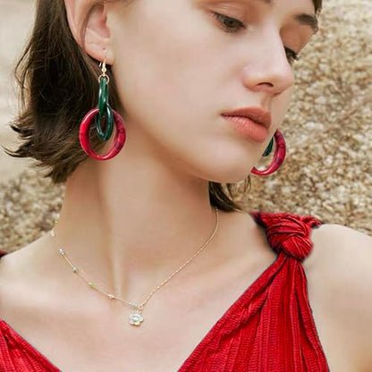 Bohemian Simplicity Acrylic Geometry Oval Circle Dangle Drop Earrings Lightweight Resin Chain Hook Earrings For Women - color: Red