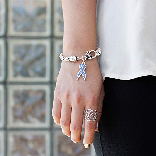 Silver Customized Charm Bracelet with Cubic Zirconia Jewelry - style: Blue Ribbon