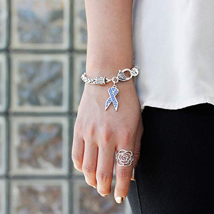 Silver Customized Charm Bracelet with Cubic Zirconia Jewelry - style: Blue Ribbon