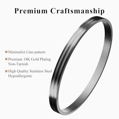 18K Gold Plated Bracelet Love Bangles for Women, 6.7in / 7.1in | Stainless steel, Waterproof & Non tarnish. Elegant & Shining. Verstaile for daily wear, perfect for stacking. Ideal Gift. - color: Black-6.7in