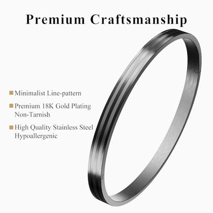 18K Gold Plated Bracelet Love Bangles for Women, 6.7in / 7.1in | Stainless steel, Waterproof & Non tarnish. Elegant & Shining. Verstaile for daily wear, perfect for stacking. Ideal Gift. - color: Black-6.7in