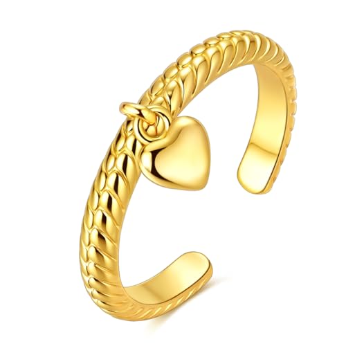 925 Sterling Silver Adjustable Rings for Women 14K Gold Plated Thumb Rings | Stackable Statement Eternity Rings Dainty Starfish Star Moon Heart Lucky Open Ring Trendy Jewelry Birthday Gifts for Ladies - color: Love Snake Bone Pattern Ring