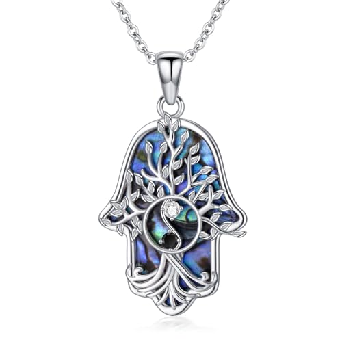Hamsa Necklace 925 Sterling Silver Evil Eye/Lotus Flower/Star of David/Chai/Yin Yang Hamsa Hand Pendant Jewelry Hand of Fatima Gifts for Women - style: Yin Yang