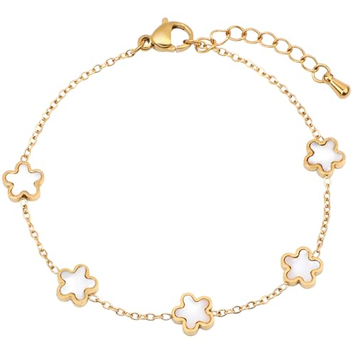 18K Gold Plated Stainless Steel Dainty Charms Colorful Crystal Birthstone Bracelet Minimalist Cute Jewelry for Women - color: 8mm Flower