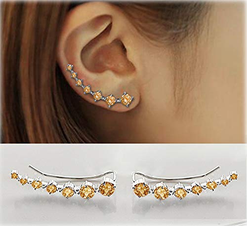 CZ Stud Earrings 925 Sterling Silver 18K Gold Plated Round Cubic Zirconia Hypoallergenic Set - color: Yellow