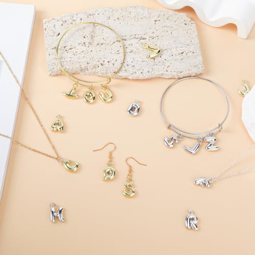 SANNIX 52Pcs/2 Sets Letter Charms for Jewelry Making Gold and Silver | A-Z Alphabet Initial Letter Charms Pendants, With 120 Open Jump Rings, Bracelet Necklace Earrings Crafts Making