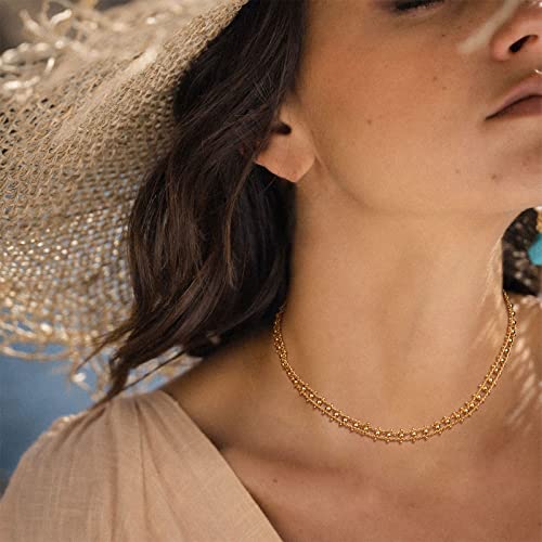 MTMY Beaded Necklaces for Women 14K Gold Plated Dainty Colorful Green/Rose Beaded Pearl Choker Necklace Delicate Boho Choker Necklace Jewelry Gift - style: Braided beads