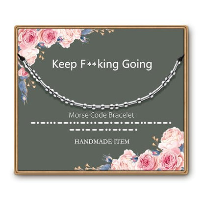ASELFAD Morse Code Bracelets for Women, Funny Best Friend Birthday Gifts for Women Friendship Bracelets, Inspirational Jewelry, Teen Girl Gifts Trendy Stuff - style: Keep F Going