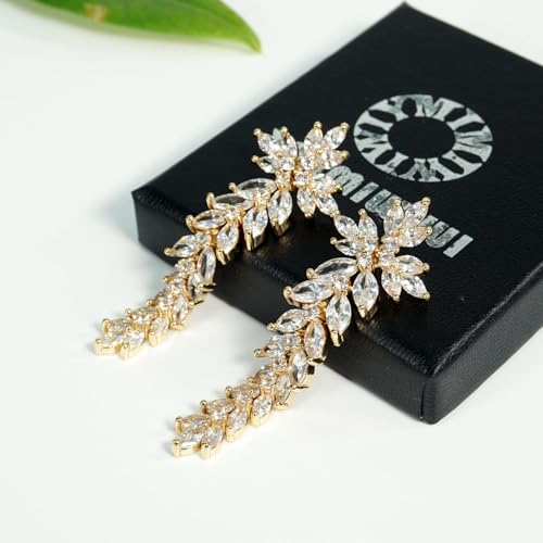 Earrings Holy Stud Earrings for Girls/Women, Sliver Gold Wedding Earrings for Bridesmaids - color: Long Floral|Gold