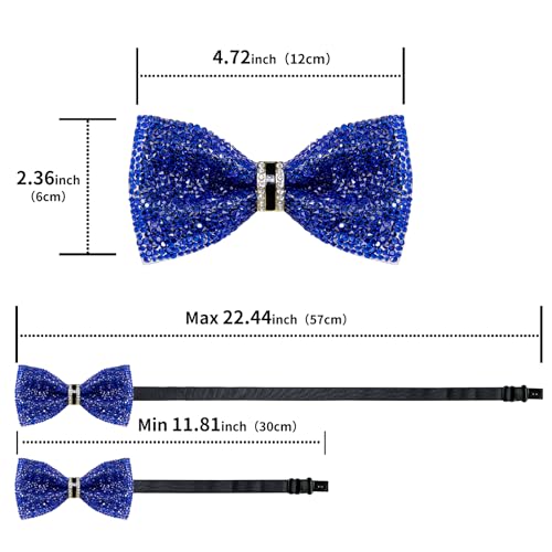 DiBanGu Mens Rhinestone Bow Tie with Ring and Lapel Pin Set | Adjustable Strap,Pre-tied Style,3PCS,Sequin Diamond Bowties，Solid/Mix Color,Shiny Accessory,for Party Prom Banquet Wedding - color: Shiny Royal Blue