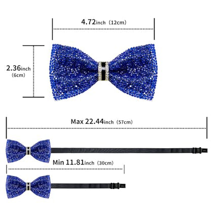 DiBanGu Mens Rhinestone Bow Tie with Ring and Lapel Pin Set | Adjustable Strap,Pre-tied Style,3PCS,Sequin Diamond Bowties，Solid/Mix Color,Shiny Accessory,for Party Prom Banquet Wedding - color: Shiny Royal Blue