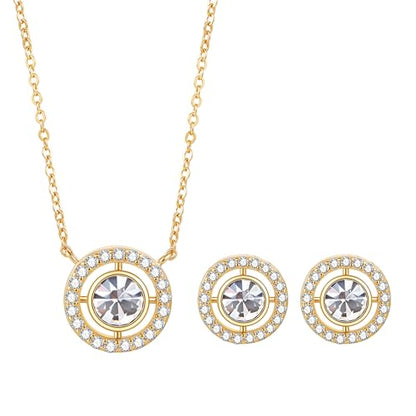 COBI Jewelry Set for Women, 18K Gold & Rhodium Plated CZ Necklace & Earrings, Clover Halo Infinity Solitaire Feather Designs, Dainty Crystal Pendant Sets, Trendy Fashion Gifts for Her - style: Crystal Solitaire CZ