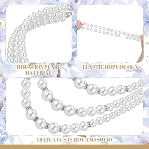Glenmal Pearl Rhinestone Jewelry Set for Women Pearl Necklace Bracelet Earrings for Wedding Halloween Bridal Shower Tea Party - style: Classy Style