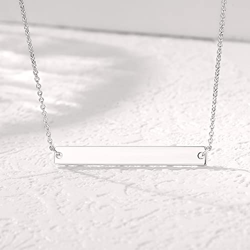 Gold Polished Horizontal Bar Necklace Personalized Stainless Steel Simple Pendant Link Layered Adjustable Chain for Women Girls Jewelry - color: White