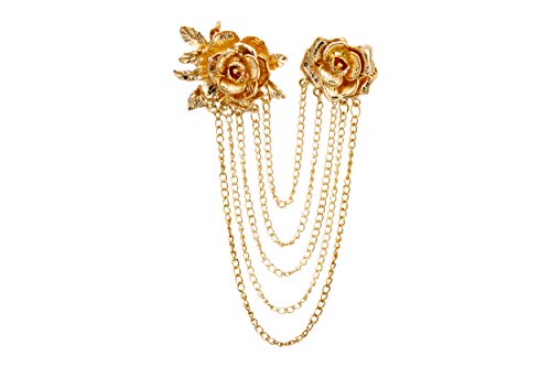 Knighthood Brooch Pin Elegant Gold Rose with Hanging Chains Formal Executive Lapel Pin Accessories for Men Women