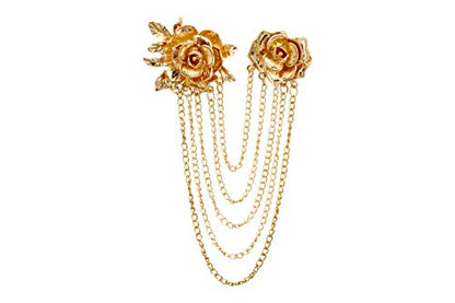 Knighthood Brooch Pin Elegant Gold Rose with Hanging Chains Formal Executive Lapel Pin Accessories for Men Women