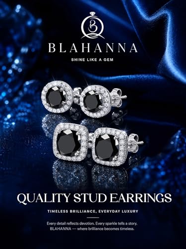 2 Pairs S925 Sterling Silver Stud Earrings for Women Halo Cubic Zirconia | 14K Gold Plated Hypoallergenic Non Tarnish Round Square Silver Stud Earring for Women Men Dainty Trendy Jewelry - style: Silver-Black Stone
