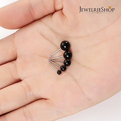 Jewelrieshop Faux Pearl Stud Earrings 5 Pairs, Stainless Steel Hypoallergenic Starter Set for Women - color: Black