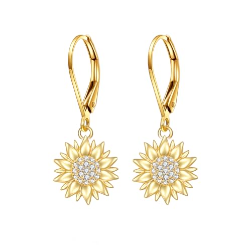 KECHO 14k Yellow Gold Sunflower Jewelry for Women, Fine Gold You are My Sunshine Jewelry Gifts for Her - style: Sunflower Dangle Earrings