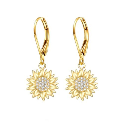 KECHO 14k Yellow Gold Sunflower Jewelry for Women, Fine Gold You are My Sunshine Jewelry Gifts for Her - style: Sunflower Dangle Earrings