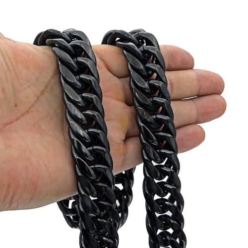 Men Curb Chain Necklace Stainless Steel/sliver/black/gold Chunky Double Tight Cuban Link Hip Hop Neck Chains for Men,width:22MM 18inch-32inch 8 Length Options - color: black, size: 24