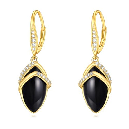 Sterling Silver Black Onyx Earrings for Women 18K Yellow Gold Plated Jewelry Gifts - style: Cubic Zirconia Rhombus