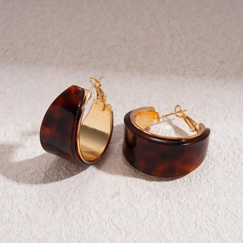 18mm Wide Thick Resin Hoop Earrings for Women Hypoallergenic Sterling Silver Pin Chunky Acrlic Geometric Lightweight Huggie Hoops Earring Retro Birthday Christmas Jewelry Boho Statement - color: Brown