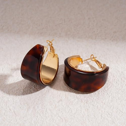 18mm Wide Thick Resin Hoop Earrings for Women Hypoallergenic Sterling Silver Pin Chunky Acrlic Geometric Lightweight Huggie Hoops Earring Retro Birthday Christmas Jewelry Boho Statement - color: Brown
