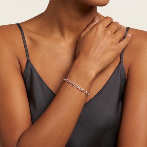 925 Sterling Silver Bracelet for Women，5MM Paperclip Chain Bracelet Sterling Silver Chain Bracelets Dainty Smooth Jewelry Gifts for Girlfriend Mother Wife 6/6.5/7/7.5/8 Inch - color: Silver