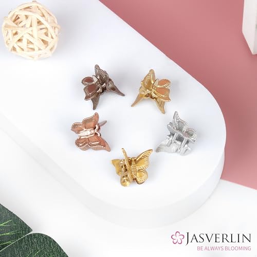 JASVERLIN Mini Butterfly Hair Clips for Girls Women - Y2K Small Tiny Cute Hair Accessories Non-Slip Claws Clip - 90S Silver Gold Brown Color 50 pcs (Metallic Harmony) - color: Metallic Harmony