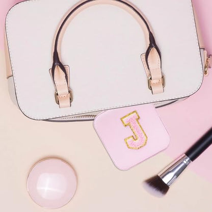ETHOON Jewelry Travel Case Small Organizer Stocking Box Personalized Gifts Teenage Jewelry Accessories Holiday Wedding Christmas Gift for Women Pink, Letter F - color: Pink F