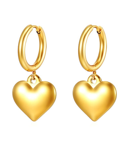 18K Gold Plated & Silver Chunky Heart & Bow Earrings for Women, Chunky Heart Dangle Hoops/Tiny Studs, Kawaii Dainty Hypoallergenic Jewelry for Multiple Piercings, Gift for Her - style: Chunky Heart Dangle