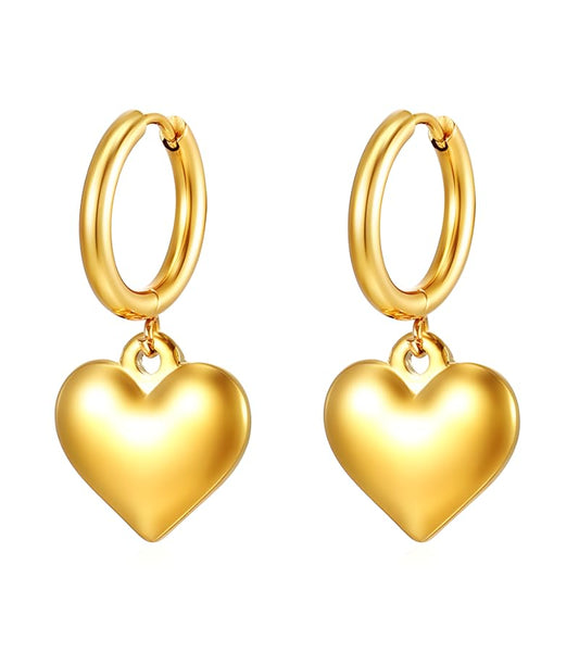 18K Gold Plated & Silver Chunky Heart & Bow Earrings for Women, Chunky Heart Dangle Hoops/Tiny Studs, Kawaii Dainty Hypoallergenic Jewelry for Multiple Piercings, Gift for Her - style: Chunky Heart Dangle